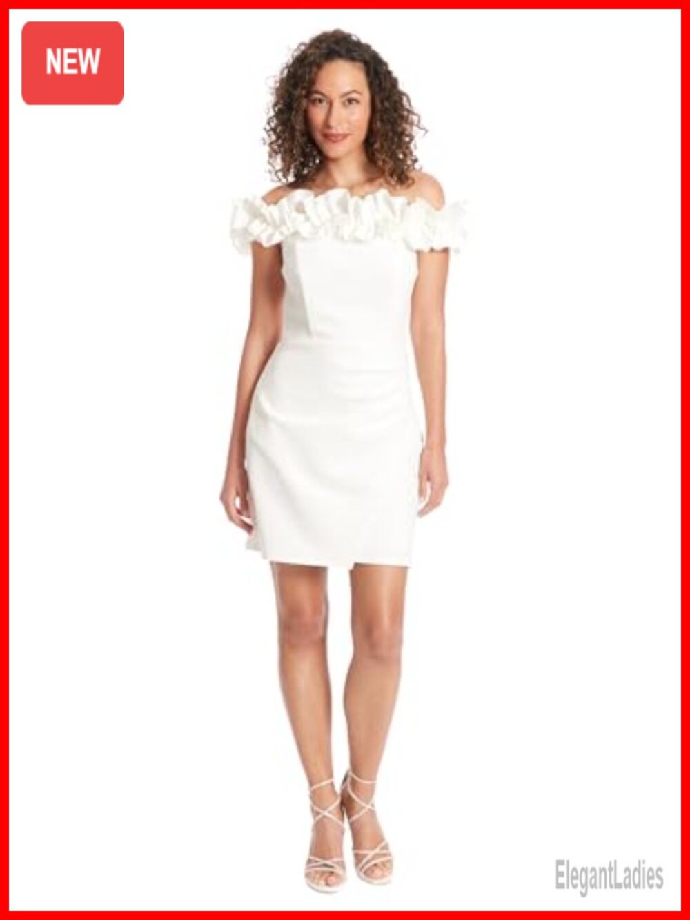Ruffle Off-Shoulder Above Knee Sheath Cocktail Dress Sleeveless